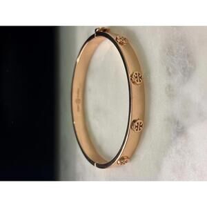 Tory Burch Rose Gold Logo Stud Bangle Bracelet